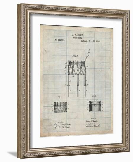 PP732-Antique Grid Parchment Bemis Marching Snare Drum and Stand Patent Poster-Cole Borders-Framed Giclee Print