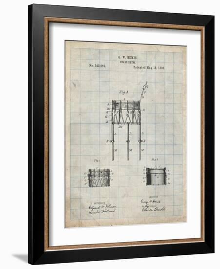 PP732-Antique Grid Parchment Bemis Marching Snare Drum and Stand Patent Poster-Cole Borders-Framed Giclee Print