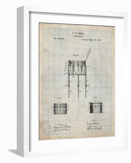 PP732-Antique Grid Parchment Bemis Marching Snare Drum and Stand Patent Poster-Cole Borders-Framed Giclee Print