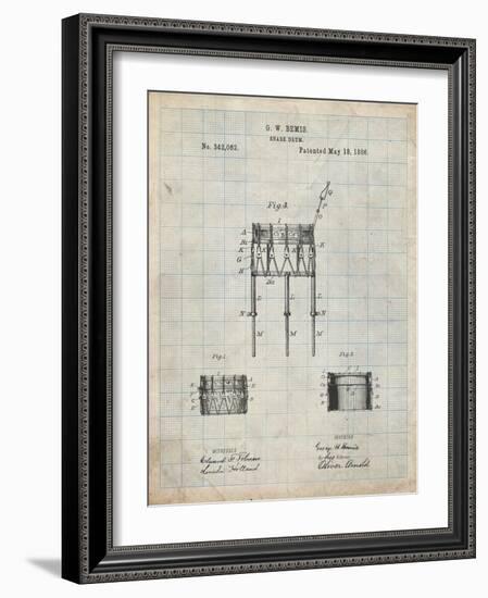 PP732-Antique Grid Parchment Bemis Marching Snare Drum and Stand Patent Poster-Cole Borders-Framed Giclee Print