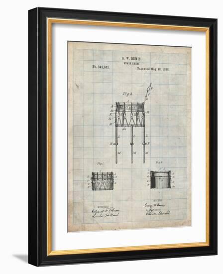 PP732-Antique Grid Parchment Bemis Marching Snare Drum and Stand Patent Poster-Cole Borders-Framed Giclee Print