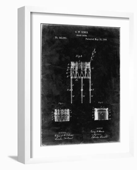 PP732-Black Grunge Bemis Marching Snare Drum and Stand Patent Poster-Cole Borders-Framed Giclee Print