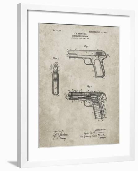 PP755-Sandstone Browning No. 2 Handgun Patent Poster-Cole Borders-Framed Giclee Print