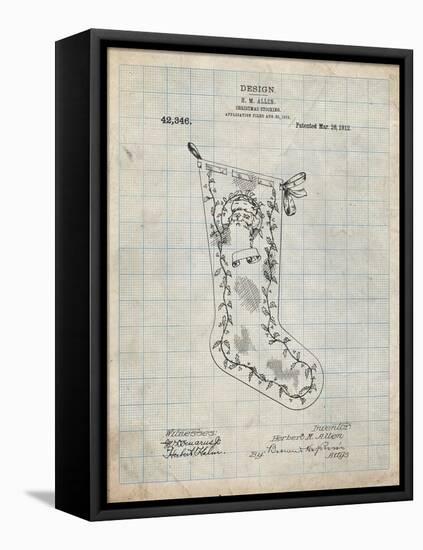 PP764-Antique Grid Parchment Christmas Stocking 1912 Patent Poster-Cole Borders-Framed Premier Image Canvas