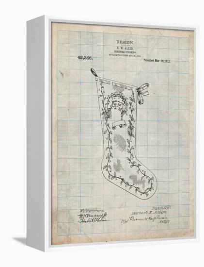 PP764-Antique Grid Parchment Christmas Stocking 1912 Patent Poster-Cole Borders-Framed Premier Image Canvas