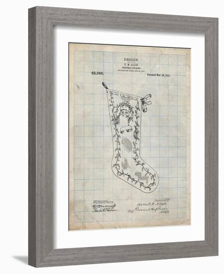 PP764-Antique Grid Parchment Christmas Stocking 1912 Patent Poster-Cole Borders-Framed Giclee Print