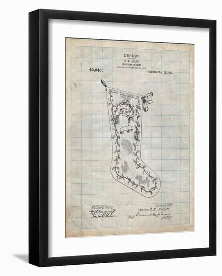 PP764-Antique Grid Parchment Christmas Stocking 1912 Patent Poster-Cole Borders-Framed Giclee Print