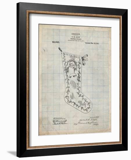 PP764-Antique Grid Parchment Christmas Stocking 1912 Patent Poster-Cole Borders-Framed Giclee Print