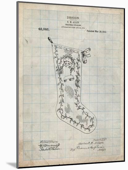 PP764-Antique Grid Parchment Christmas Stocking 1912 Patent Poster-Cole Borders-Mounted Giclee Print
