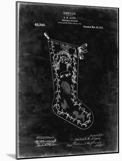 PP764-Black Grunge Christmas Stocking 1912 Patent Poster-Cole Borders-Mounted Giclee Print