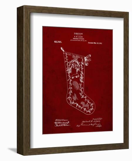 PP764-Burgundy Christmas Stocking 1912 Patent Poster-Cole Borders-Framed Giclee Print