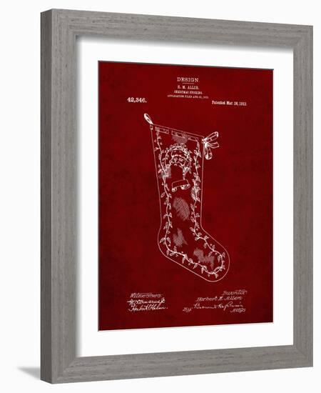 PP764-Burgundy Christmas Stocking 1912 Patent Poster-Cole Borders-Framed Giclee Print