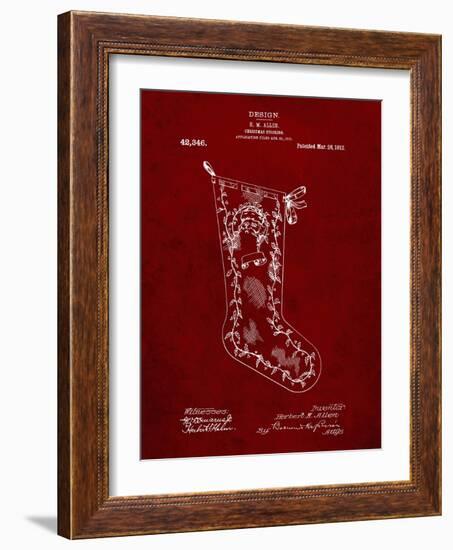 PP764-Burgundy Christmas Stocking 1912 Patent Poster-Cole Borders-Framed Giclee Print