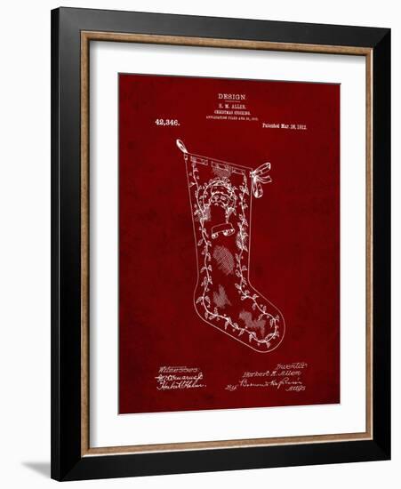 PP764-Burgundy Christmas Stocking 1912 Patent Poster-Cole Borders-Framed Giclee Print