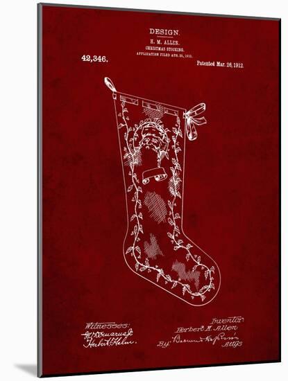 PP764-Burgundy Christmas Stocking 1912 Patent Poster-Cole Borders-Mounted Giclee Print