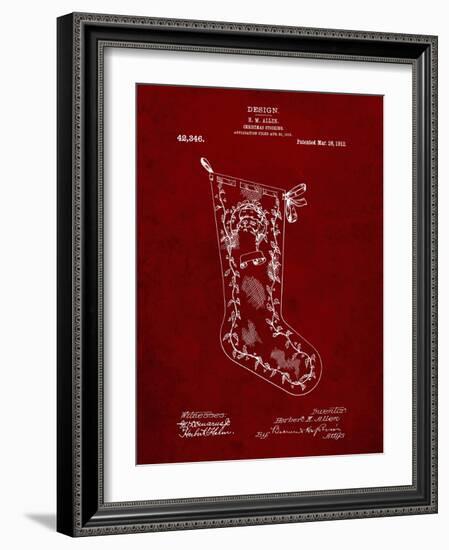 PP764-Burgundy Christmas Stocking 1912 Patent Poster-Cole Borders-Framed Giclee Print