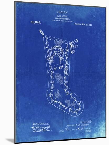 PP764-Faded Blueprint Christmas Stocking 1912 Patent Poster-Cole Borders-Mounted Giclee Print