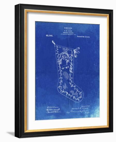 PP764-Faded Blueprint Christmas Stocking 1912 Patent Poster-Cole Borders-Framed Giclee Print