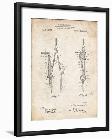 PP785-Vintage Parchment Drafting Compass 1912 Patent Poster-Cole Borders-Framed Giclee Print