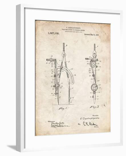 PP785-Vintage Parchment Drafting Compass 1912 Patent Poster-Cole Borders-Framed Giclee Print