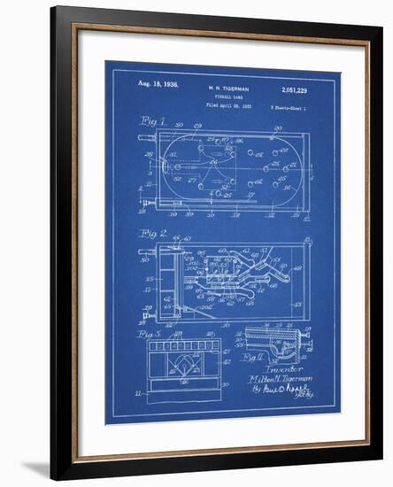 PP79-Blueprint Pin Ball Machine Patent Poster-Cole Borders-Framed Giclee Print