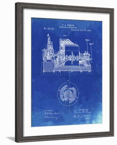 PP794-Faded Blueprint Edison Electrical Generator Patent Art-Cole Borders-Framed Giclee Print