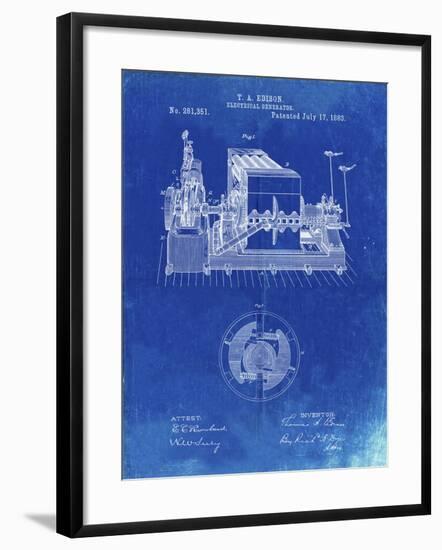 PP794-Faded Blueprint Edison Electrical Generator Patent Art-Cole Borders-Framed Giclee Print