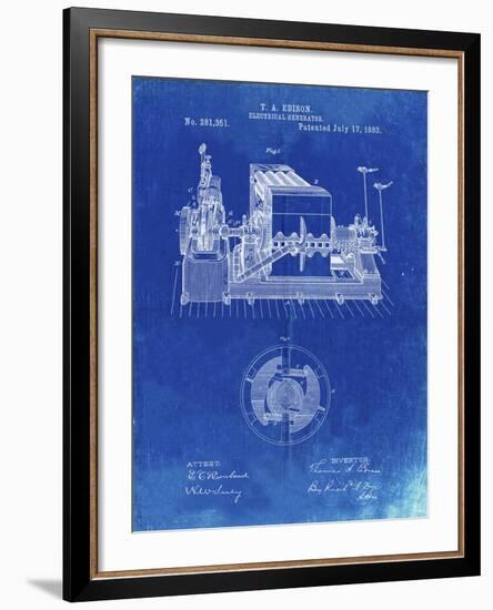 PP794-Faded Blueprint Edison Electrical Generator Patent Art-Cole Borders-Framed Giclee Print