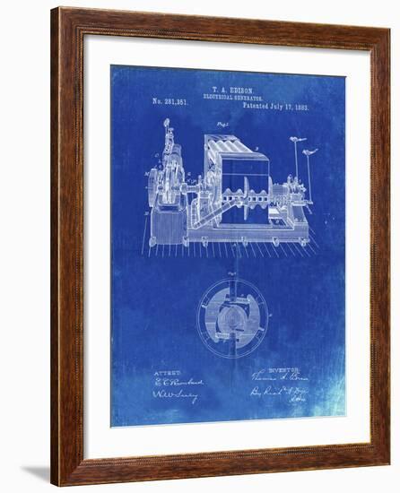 PP794-Faded Blueprint Edison Electrical Generator Patent Art-Cole Borders-Framed Giclee Print