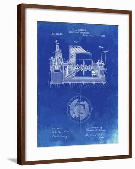 PP794-Faded Blueprint Edison Electrical Generator Patent Art-Cole Borders-Framed Giclee Print