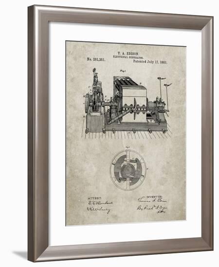 PP794-Sandstone Edison Electrical Generator Patent Art-Cole Borders-Framed Giclee Print