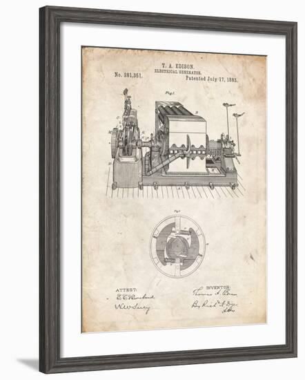 PP794-Vintage Parchment Edison Electrical Generator Patent Art-Cole Borders-Framed Giclee Print
