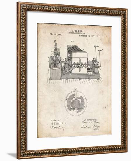 PP794-Vintage Parchment Edison Electrical Generator Patent Art-Cole Borders-Framed Giclee Print