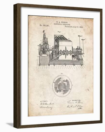 PP794-Vintage Parchment Edison Electrical Generator Patent Art-Cole Borders-Framed Giclee Print