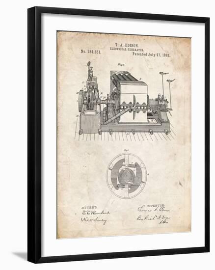 PP794-Vintage Parchment Edison Electrical Generator Patent Art-Cole Borders-Framed Giclee Print