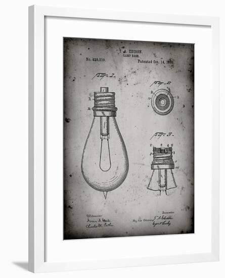 PP796-Faded Grey Edison Lamp Base Patent Print-Cole Borders-Framed Giclee Print