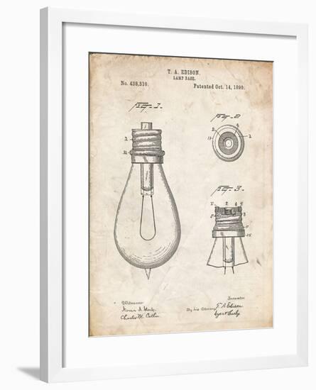 PP796-Vintage Parchment Edison Lamp Base Patent Print-Cole Borders-Framed Giclee Print