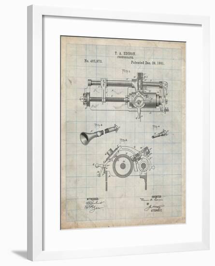 PP798-Antique Grid Parchment Edison Phonograph Patent Poster-Cole Borders-Framed Giclee Print