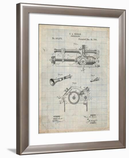 PP798-Antique Grid Parchment Edison Phonograph Patent Poster-Cole Borders-Framed Giclee Print