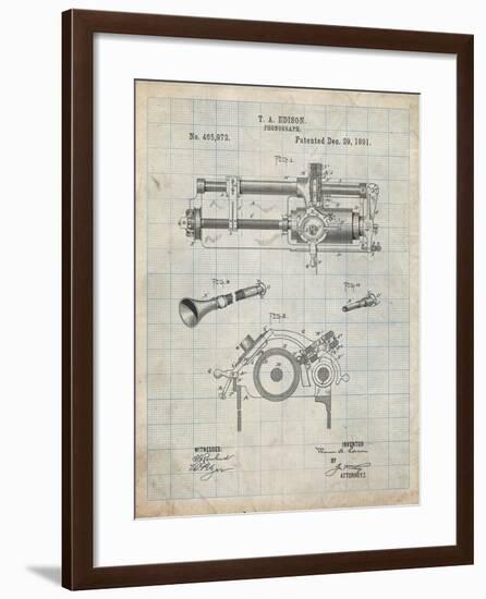 PP798-Antique Grid Parchment Edison Phonograph Patent Poster-Cole Borders-Framed Giclee Print