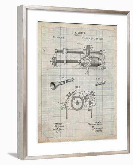 PP798-Antique Grid Parchment Edison Phonograph Patent Poster-Cole Borders-Framed Giclee Print