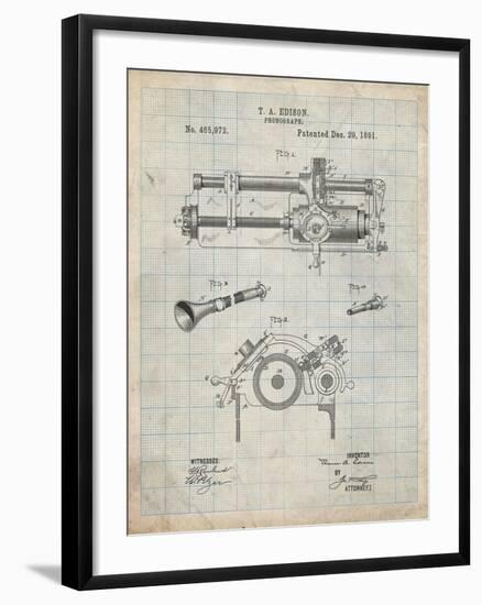 PP798-Antique Grid Parchment Edison Phonograph Patent Poster-Cole Borders-Framed Giclee Print