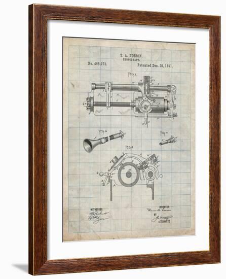 PP798-Antique Grid Parchment Edison Phonograph Patent Poster-Cole Borders-Framed Giclee Print