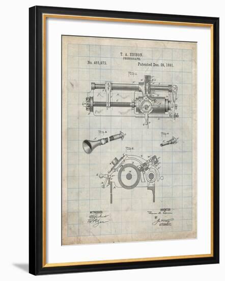 PP798-Antique Grid Parchment Edison Phonograph Patent Poster-Cole Borders-Framed Giclee Print