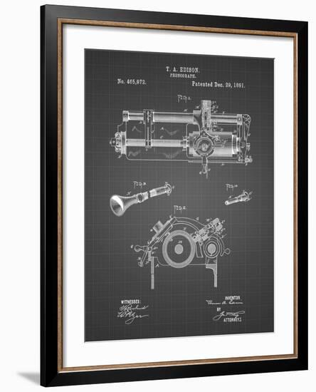 PP798-Black Grid Edison Phonograph Patent Poster-Cole Borders-Framed Giclee Print