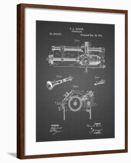 PP798-Black Grid Edison Phonograph Patent Poster-Cole Borders-Framed Giclee Print