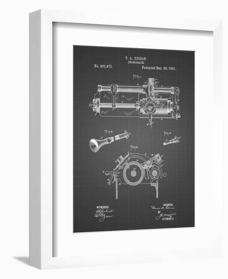 PP798-Black Grid Edison Phonograph Patent Poster-Cole Borders-Framed Giclee Print