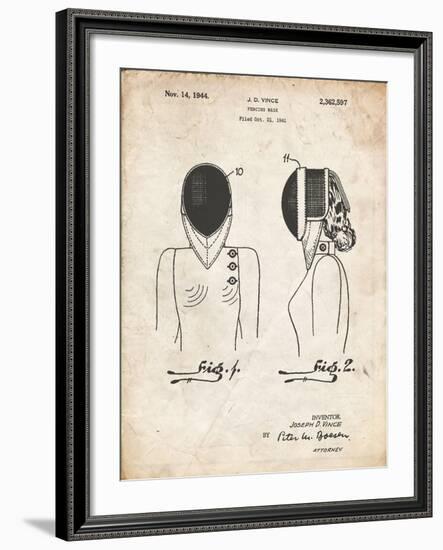 PP805-Vintage Parchment Fencing Mask Patent Poster-Cole Borders-Framed Giclee Print