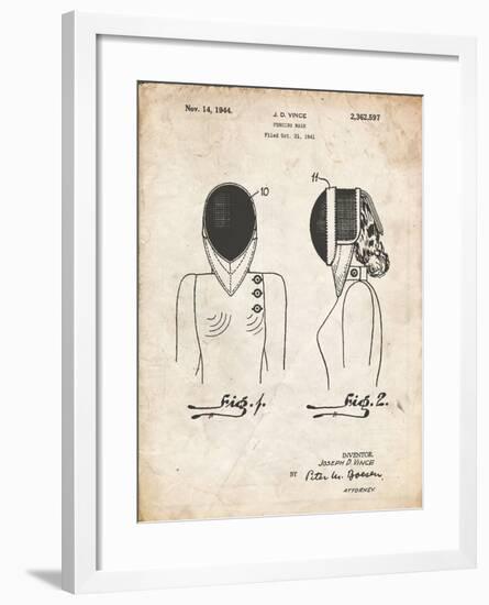 PP805-Vintage Parchment Fencing Mask Patent Poster-Cole Borders-Framed Giclee Print