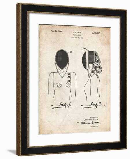 PP805-Vintage Parchment Fencing Mask Patent Poster-Cole Borders-Framed Giclee Print